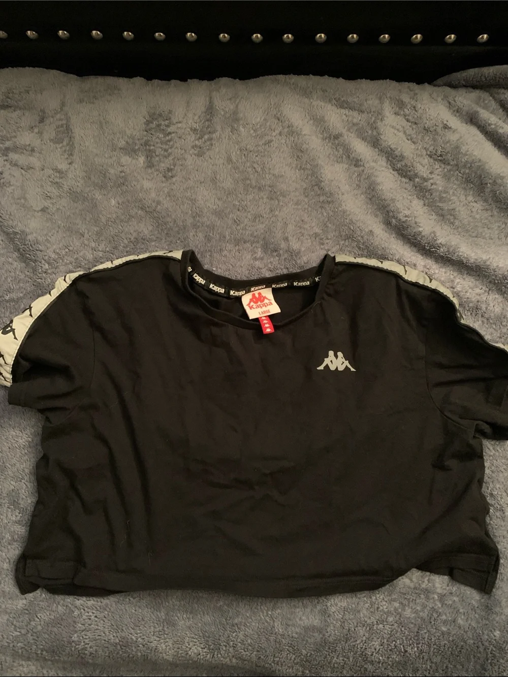 Kappa Black Cropped Tee with Grey Logo Tape